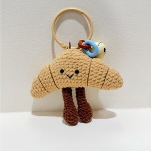 Crochet Croissant Plush Keychain with Bell